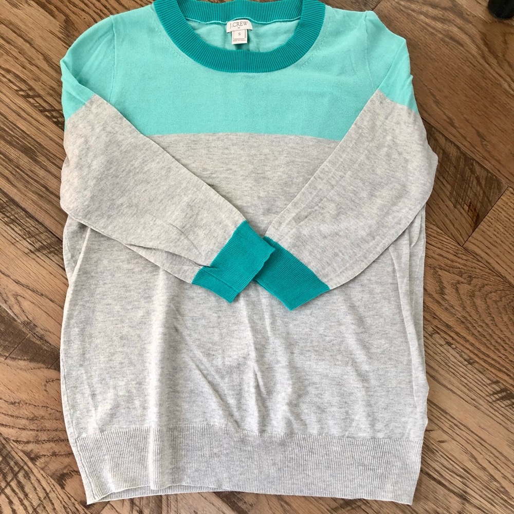 J Crew 3/4 sleeve lightweight cotton color block sweater